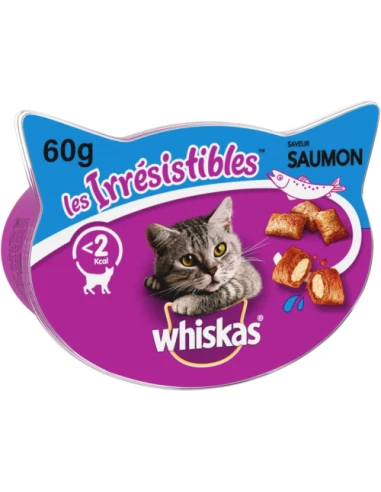 Whiskas - Le irresistibili - Snack al salmone per gatti adulti, croccanti all'esterno